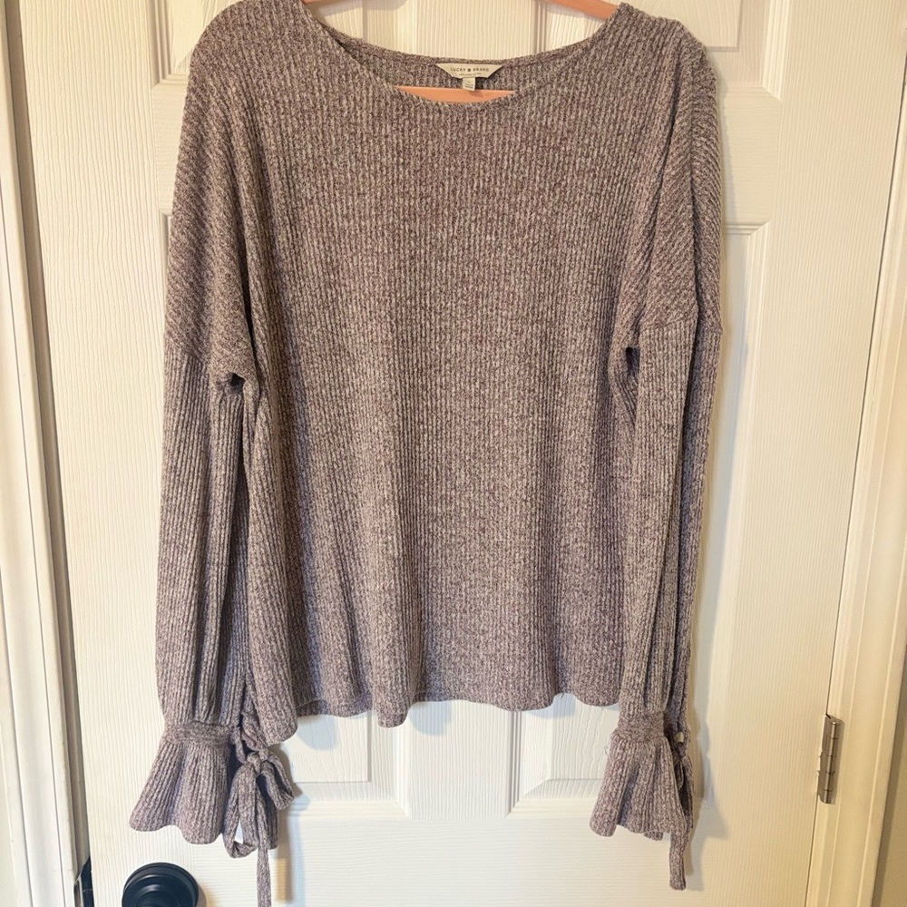 Lucky Brand Ribbed Tie Cuff Crewneck Sweater
